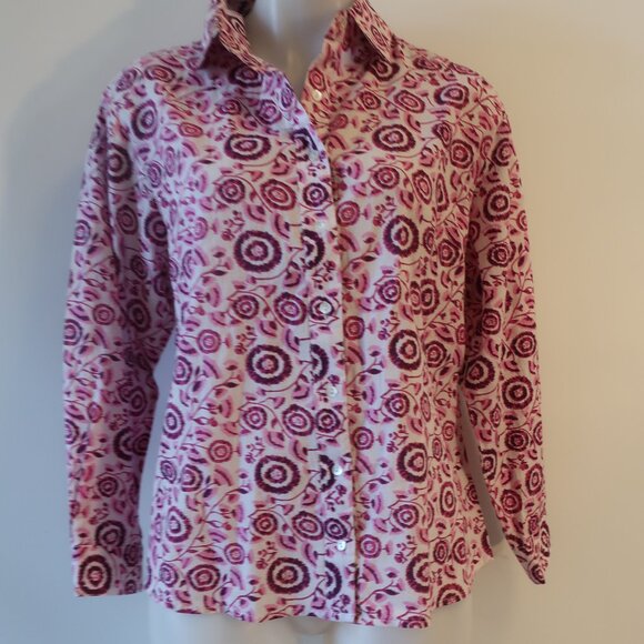 Womens Pomegranate White, Purple Design Button Down Shirt L - Picture 2 of 7